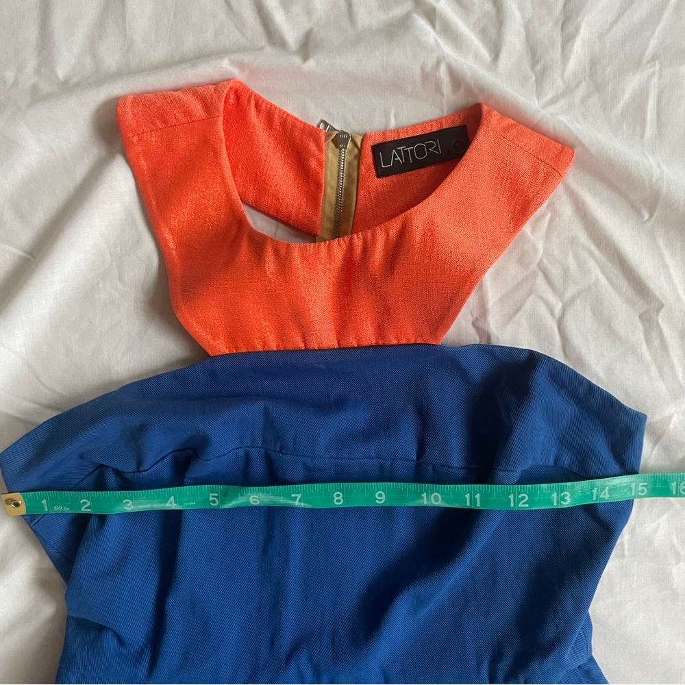Blue and Orange Denim Asymmetrical Halter Dress 100% Cotton Cutout Shoulder sz S - Picture 13 of 15